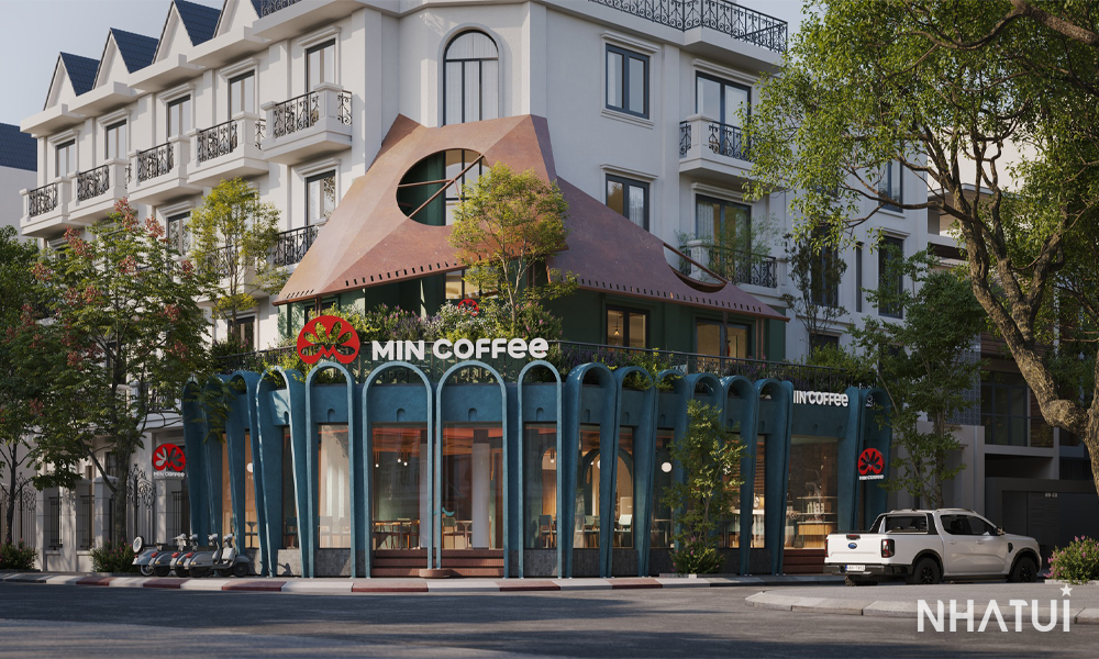 Tổng quan quán cà phê MIN COFFEE tại Vinhomes Ocean Park 2 do NHÀ TUI thiết kế.