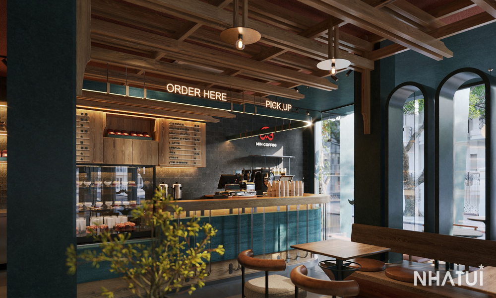 Không gian bên trong của MIN COFFEE tại Vinhomes Ocean Park 2 do NHÀ TUI thiết kế.