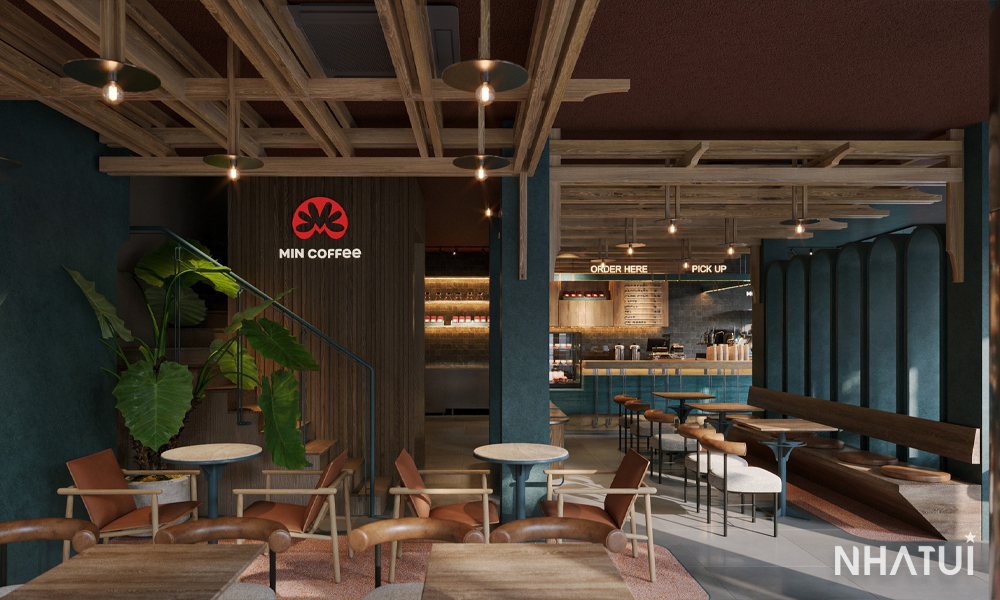 Không gian bên trong của MIN COFFEE tại Vinhomes Ocean Park 2 do NHÀ TUI thiết kế.