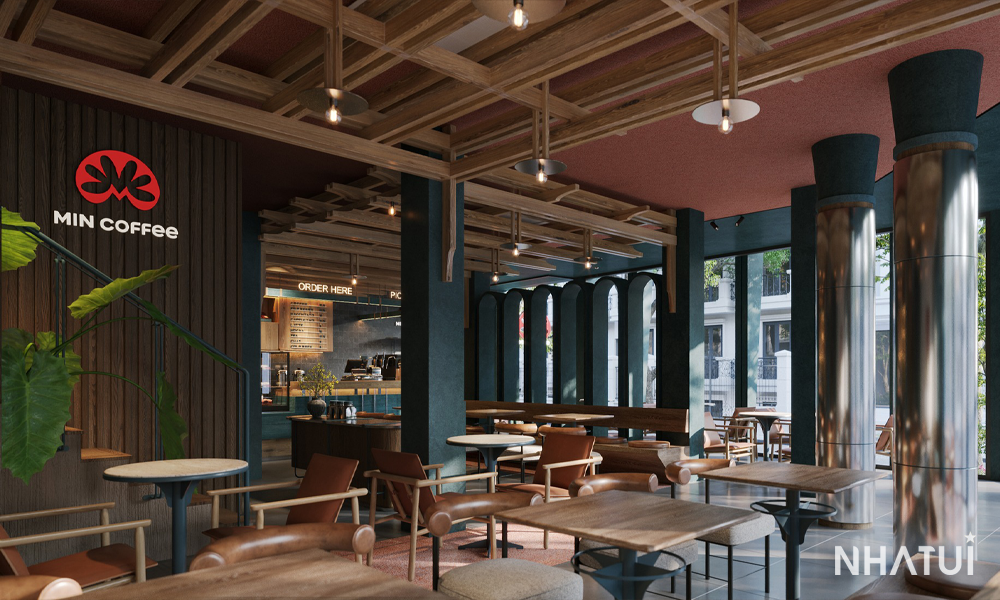 Không gian bên trong của MIN COFFEE tại Vinhomes Ocean Park 2 do NHÀ TUI thiết kế.