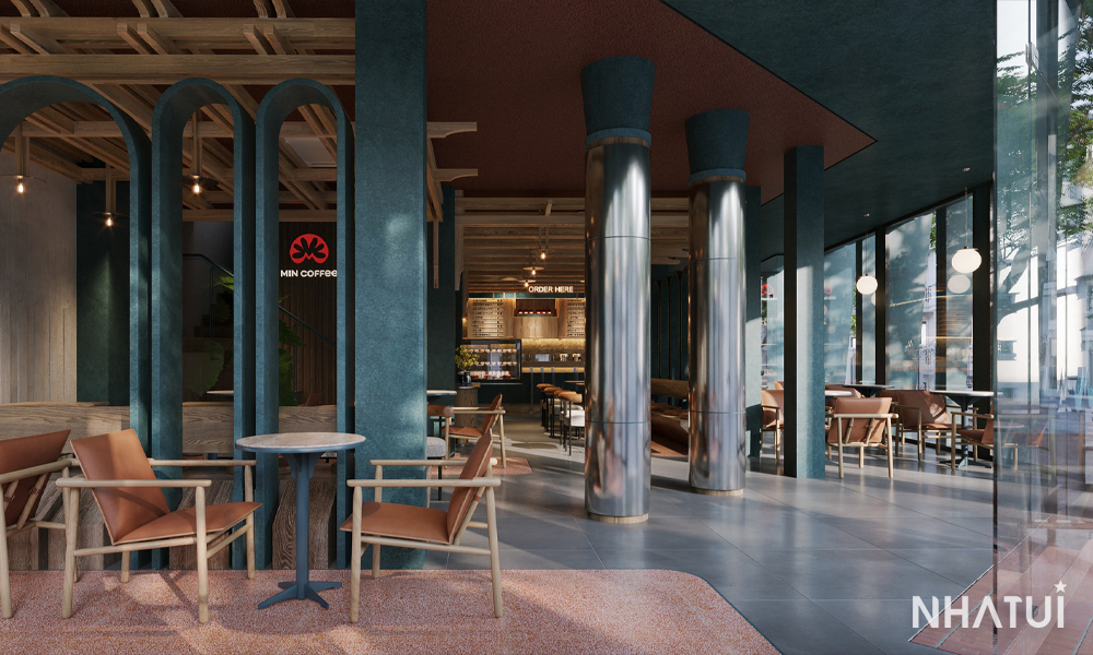 Không gian bên trong của MIN COFFEE tại Vinhomes Ocean Park 2 do NHÀ TUI thiết kế.