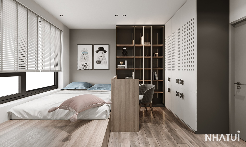Không gian nội thất phòng ngủ của căn hộ Mipec Xuân Thủy do NHÀ TUI đảm nhận