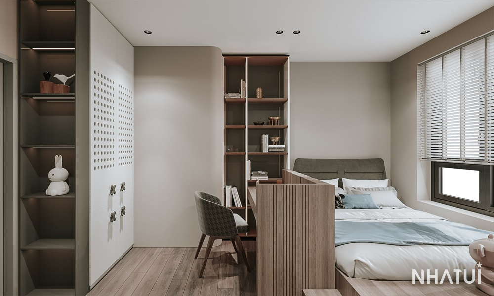 Không gian nội thất phòng ngủ của căn hộ Mipec Xuân Thủy do NHÀ TUI đảm nhận