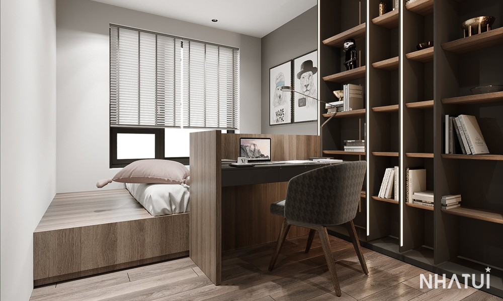 Không gian nội thất phòng ngủ của căn hộ Mipec Xuân Thủy do NHÀ TUI đảm nhận